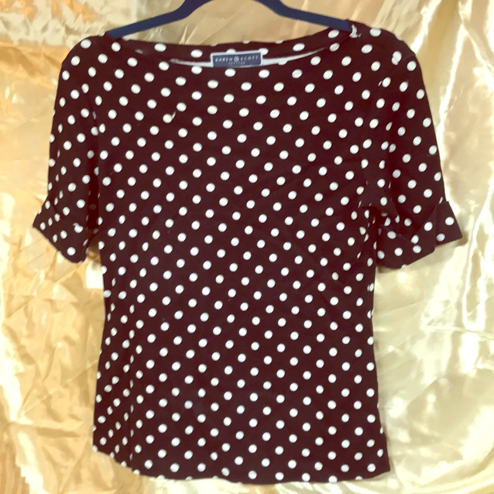 Cute black and white polkadot top by Karen Scott